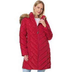 Tommy Hilfiger Faux Fur Trimmed Long Puffer Crimson SM (US 4-6)