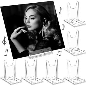 Marsui 6 Pack Acrylic Record Stand Display Adjustable Tabletop Album Now Playing Holder Clear Video Game Holder Stand DVD CD Easel Collector for Home Office Comic Book Magazine Postcard Artworks