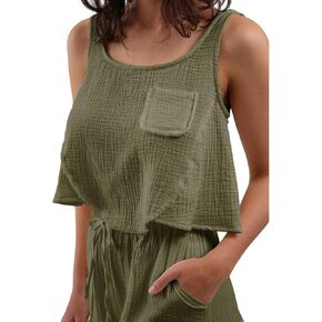 Amazhiyu Women's Cotton Summer Casual Scoop Neck Sleeveless Crop Cami Tank Tops