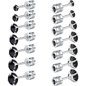 NEWITIN 7 Pairs Titanium Screw Back Earrings for Women Hypoallergenic Earrings Double Side 20G Men Earrings 5A Cubic Zirconia Sutd Earrings for Women Men