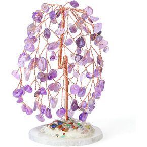 YATOJUZI Rose Quartz Crystal Tree of Life Money Tree Pink Gifts for Women Pink Office Desk Home Decor Natural Crystals Trees with Agate Base Copper Wire Wrapped Feng Shui Meditation Spiritual Gifts