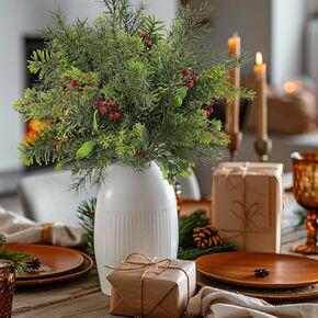 16.1'Artificial Christmas Norfolk Pine Branches Pinecone Garland Stems Tree Greenery Decor Faux Cedar Picks Home Decoration Real Touch Evergreen Realistic Plant Leaves for Winter Holiday Indoor (6PCS)