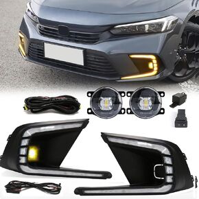 Daytime Running Light For Honda Civic 2021 2022 2023 Fog Light Replacement Tri-Colors DRL With White Yellow LED Lamp Blub Replacement Light with Bezel