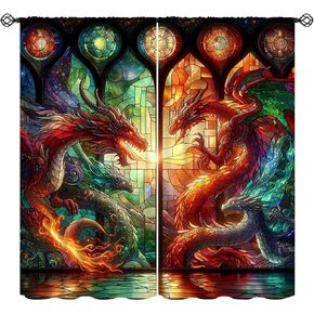 Western Dragon Kids Curtains Colourful Dragon Game Window Curtains for Boys Girls Bedroom Game Room Window Drapes 42" W X 45" L