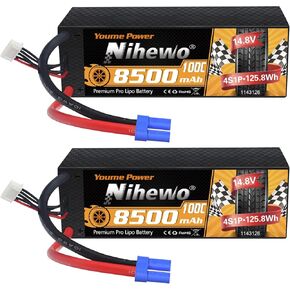2S Lipo Battery 8500mAh 7.4V RC Battery100C Hard Case with EC5 Connector Compatible with Arrma Axial 1/8 1/10 Scale RC Vehicle Car Truck Buggy Drone Boat RC Models (2Packs)