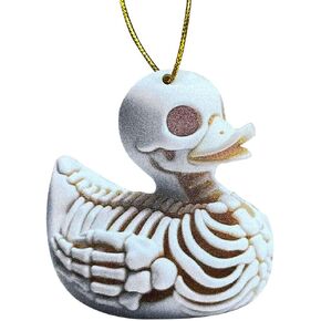 Swinging Skeleton Duck Car Dangle Ornament, Halloween Car Rear View Mirror Charm, 2D Flat Acrylic Hanging Pendant Accessories, Funny Halloween Skull Decorations