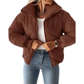 ZESICA Women's Winter Cropped Puffer Jacket Long Sleeve Zip Up Quilted Short Down Coat with Pockets