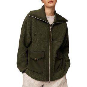 Ailoqing Womens Winter Full Zip Up Fleece Jackets Long Sleeve Fuzzy Sherpa Casual Warm Coats with Pockets
