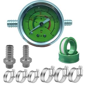 0-100psi Glycerin Filled Fuel Pressure Gauge Kit, Fuel Pressure Gauge Kit, 1-1/2" Dial Size Fuel Pressure Gauge for Car, 1/8'' NPT Inline Fuel Pressure Gauge with 3/8'' 5/16'' Barb, Back Mount