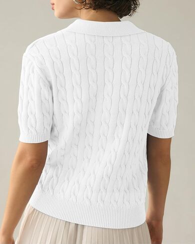 Womens Short Sleeve V Neck Sweaters Cable Knit Collared Pullover Sweater 2024 Trendy Comfy Polo Shirts in Saudi Arabia