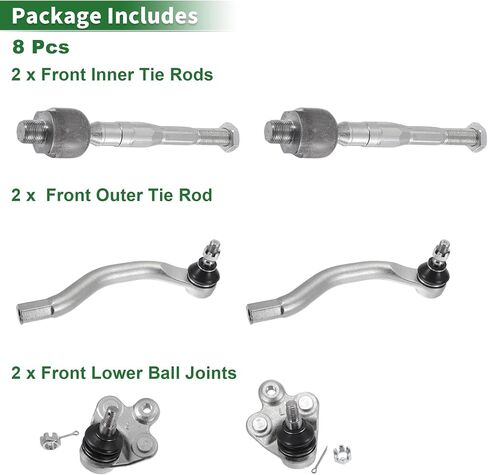 X AUTOHAUX 8pcs Front Suspension Kit Inner Outer Tie Rod End Lower Ball Joint with Boot for Honda Civic 2006-2011 1.8L No.EV800246/ES800374/K500069 in Saudi Arabia
