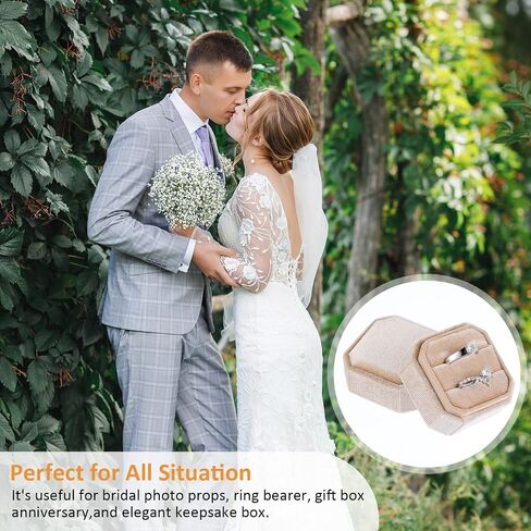 Velvet Ring Box, Octagon Ring Holder Box with 2 Slot Velvet Jewelry Ring Box Storage with Detachable Lid for Proposal Engagement Wedding Ceremony (Beige) in Saudi Arabia