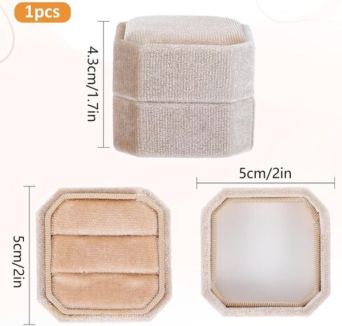 Velvet Ring Box, Octagon Ring Holder Box with 2 Slot Velvet Jewelry Ring Box Storage with Detachable Lid for Proposal Engagement Wedding Ceremony (Beige) in Saudi Arabia