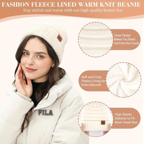 Winter Knit Beanie Hats for Women with Fleece Lined, Warm Soft Slouchy Womens Beanies Skull Cap for Ladies in Cold Weather in Saudi Arabia