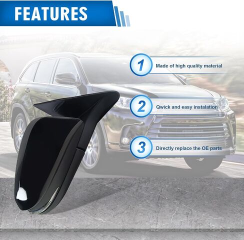 Right Passenger Side Mirror Assembly Fits 2014-2019 Toyota Highlander With Power Glass Heated Turn Signal and Blind Spot without Puddle lights Match Black Replace TO1321361(7Pins) in Kuwait