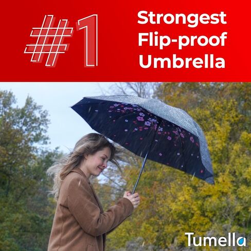 TUMELLA Strongest Windproof Reversed Travel Umbrella, Small Strong but Light Portable and Automatic Folding Rain Umbrella, Durable Premium Grip, Fits Car & Backpack in Kuwait