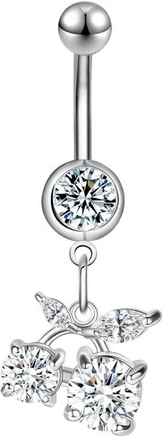 14G Surgical Stainless Steel Dangle Belly Button Rings for Women Belly Ring Dangling Piercing Jewelry with Heart Flower Butterfly Little Bear bat snowflake moon planet zircon Tone in Kuwait