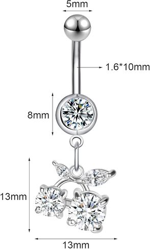 14G Surgical Stainless Steel Dangle Belly Button Rings for Women Belly Ring Dangling Piercing Jewelry with Heart Flower Butterfly Little Bear bat snowflake moon planet zircon Tone in Kuwait