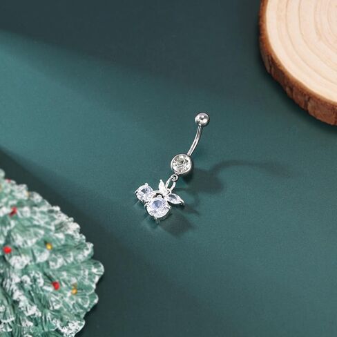 14G Surgical Stainless Steel Dangle Belly Button Rings for Women Belly Ring Dangling Piercing Jewelry with Heart Flower Butterfly Little Bear bat snowflake moon planet zircon Tone in Kuwait
