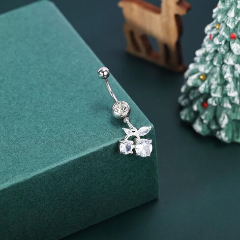 14G Surgical Stainless Steel Dangle Belly Button Rings for Women Belly Ring Dangling Piercing Jewelry with Heart Flower Butterfly Little Bear bat snowflake moon planet zircon Tone in Kuwait