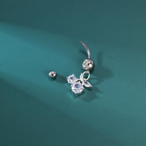 14G Surgical Stainless Steel Dangle Belly Button Rings for Women Belly Ring Dangling Piercing Jewelry with Heart Flower Butterfly Little Bear bat snowflake moon planet zircon Tone in Kuwait