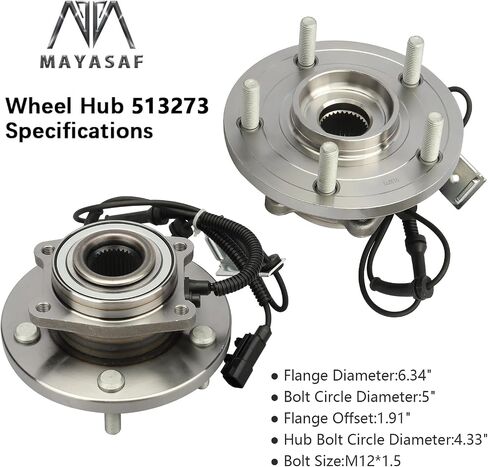 MAYASAF 513273x2 Front Wheel Hub & Bearing 5 Lugs w/ABS Fit 2008-14 Town & Country, 08-14 Dodge Grand Caravan, 2009-14 Volkswagen Routan(2 Pack) in Saudi Arabia