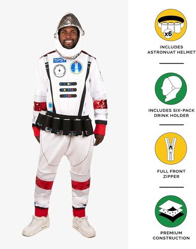 Tipsy Elves Men’s Tipsy Astronaut Costume - Funny White and Red Outerspace Halloween Jumpsuit For Men in Saudi Arabia