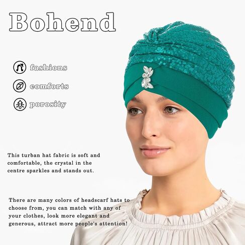 Bohend حجر الراين قبعة عمامة للنساء الترتر تمتد Headwarp قبل تعادل غطاء رأس بونيه مسلم كريستال مطوي الحجاب قبعة in Saudi Arabia
