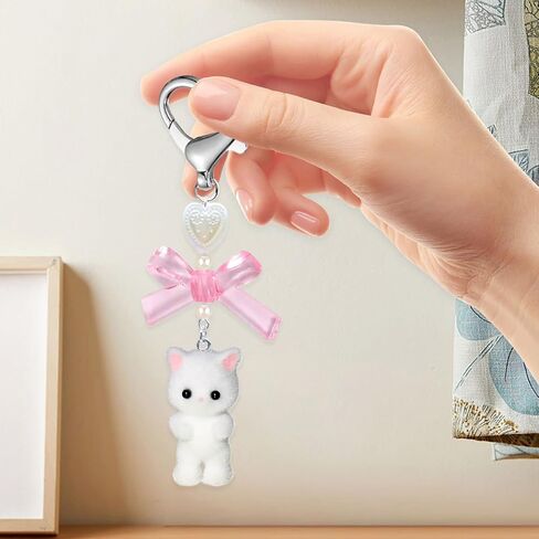 Kawaii Keychain,Cat Keychain Uniquely Designed,Fuzzy Kitty Cat Bag Charm,Keychain Cute Perfect for Cat Lovers,Women and Girls,Accessorize Your Keys,Bag and More,Cute Keychains in Saudi Arabia