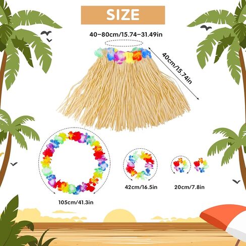 Fortuning's JDS Girl's Hawaiian Hula Grass Skirt with Flowers Costume Set Raffia Skirt for Luau Tropical Beach Party in Kuwait