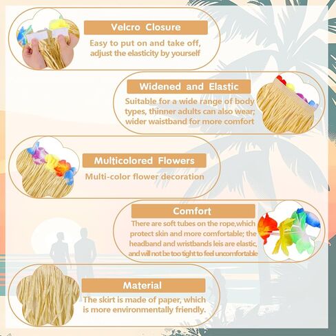 Fortuning's JDS Girl's Hawaiian Hula Grass Skirt with Flowers Costume Set Raffia Skirt for Luau Tropical Beach Party in Kuwait