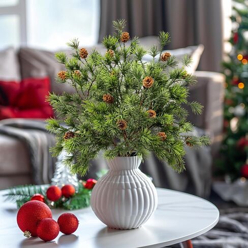 16.1'Artificial Christmas Norfolk Pine Branches Pinecone Garland Stems Tree Greenery Decor Faux Cedar Picks Home Decoration Real Touch Evergreen Realistic Plant Leaves for Winter Holiday Indoor (6PCS) in Saudi Arabia