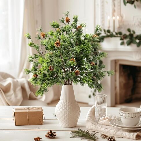 16.1'Artificial Christmas Norfolk Pine Branches Pinecone Garland Stems Tree Greenery Decor Faux Cedar Picks Home Decoration Real Touch Evergreen Realistic Plant Leaves for Winter Holiday Indoor (6PCS) in Saudi Arabia