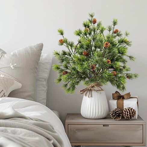 16.1'Artificial Christmas Norfolk Pine Branches Pinecone Garland Stems Tree Greenery Decor Faux Cedar Picks Home Decoration Real Touch Evergreen Realistic Plant Leaves for Winter Holiday Indoor (6PCS) in Saudi Arabia