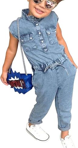 Honganda Fashion Kids Toddler Baby Girl Sleeveless Denim Romper Jumpsuit Overall in Kuwait