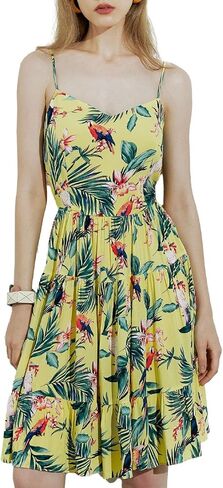 Womens 2025 Summer Mini Dresses Floral Spaghetti Straps Back Tie Tropical Print Scoop Neck Flowy Swing Casual in Saudi Arabia