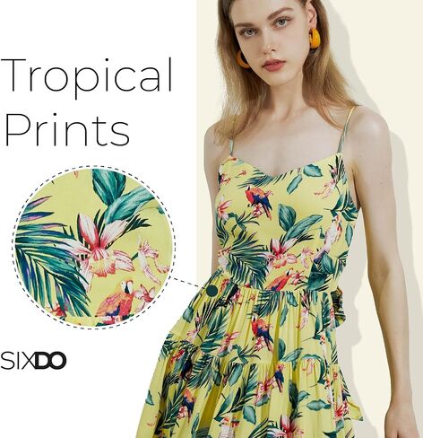 Womens 2025 Summer Mini Dresses Floral Spaghetti Straps Back Tie Tropical Print Scoop Neck Flowy Swing Casual in Saudi Arabia