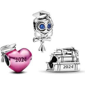 2024 Graduation Cap Charms Owls Compatible for Bracelets Heart Graduation Beads Pendants Jewelry Gifts for Granddaughter