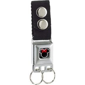 Keychain, Disney, Seatbelt Buckle Minnie Mouse Outline Black White Red Polka Dot