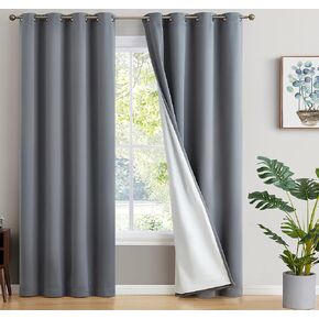 HLC.ME Dakota 100% Complete Blackout Lined Drapery Thick Double Layer Thermal Insulated Energy Efficient Heat Blocking Curtains Grommet Panels for Bedroom & Living Room, 2 Panels (52 W x 84 L, Grey)