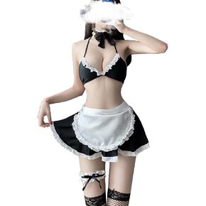 Sexy Maid Outfit French Lace Anime Cosplay Lingerie Maid Costume Roleplay Dress Mini Bikini Set Naughty Apron