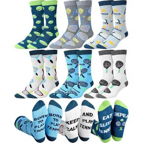 Patelai 6 Pairs Funny Tennis Socks Tennis Gift for Men Novelty Casual Cotton Crew Socks for Tennis Lover Christmas Birthday Gifts