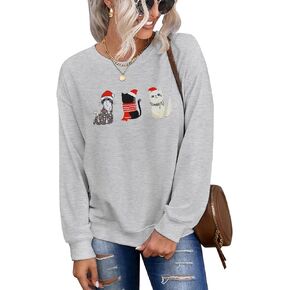 CM C&M WODRO Christmas Sweatshirt for Women Funny Cats Graphic Long Sleeve Shirt Cute Merry Catmas Lightweight Pullover Top