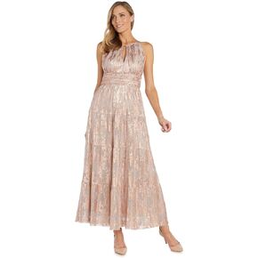 R&M Richards Women's Ankle Length Sleeveless Metallic Printed Gown