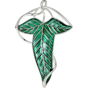 Elegant Elven Green Tree Leaf Enamel Pin Deluxe Brooch for Women and Men | White Gold-Plated Cosplay Jewelry | Cloak Clasp, Suit Pendant, Daily Wear Accessory Silver
