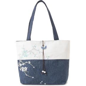MAZEXY Elegant Vintage Silk Pattern Shoulder Handbag Tote Bag with Pendant and Tassels