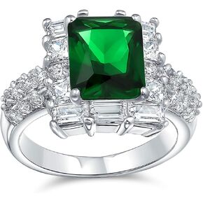 Vintage Art Deco Style Large Fashion Rectangle Solitaire 5-10CT Cubic Zirconia Halo Pave Emerald Green Cushion Cut CZ Cocktail Ring Statement Jewelry For Women Silver Plated Customizable