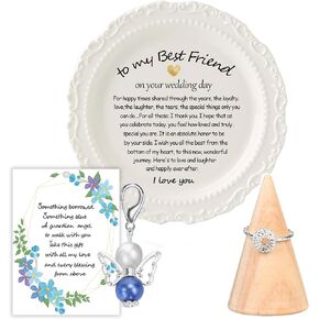 Something Blue for Bride Gift for Bride from Maid of Honor Best Friend, Wedding Gift to Bride from Bridesmaid, Bachelorette Gifts for Bride, Bridal Shower Gift, Ceramic Jewelry Tray, Ring Holder Tower