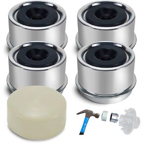 1.98" Trailer Hub Cap with Rubber Plugs 4PCS and Installation Tool – Durable Metal Trailer Bearing Dust Cap for 2000 to 3500 lb Axles – Trailer Grease Cap for Boat Trailers, Campers, and RVs