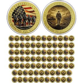 CHURYUML 50Pcs Military Challenge Coins Bulk Veterans Day Gifts Thank You to All Veterans Military Gifts for Men Women Army Soldiers Military Honor Coin Thank You for Your Service